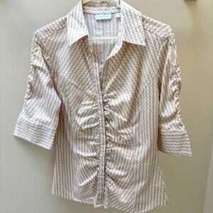 New York & Co Beige & White Cotton Blouse Size S